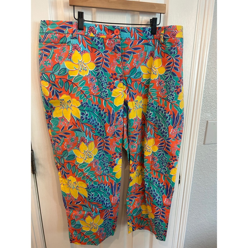 Talbots Perfect Skimmer Pants Multi Color Floral Tropical Crop Summer 16W